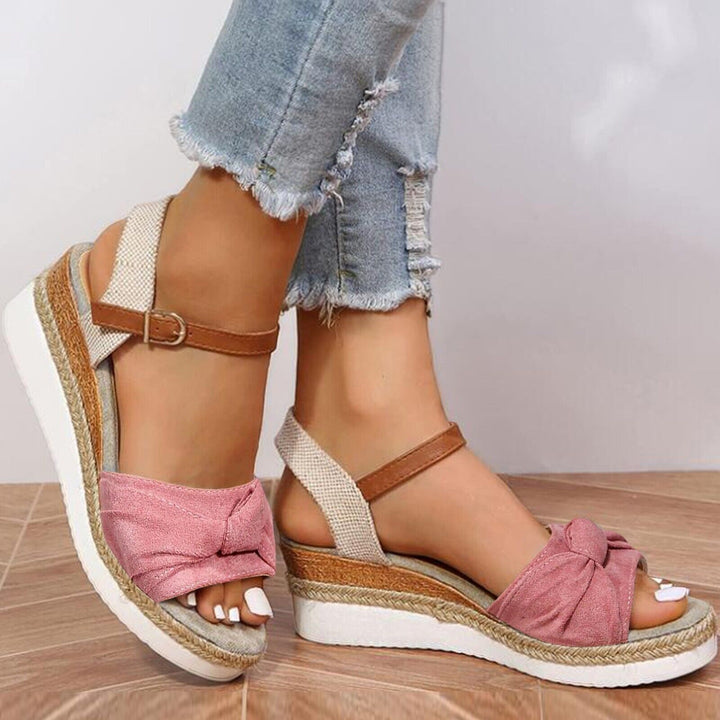 Peep toe bow twisted espadrille wedge sandals for vacation