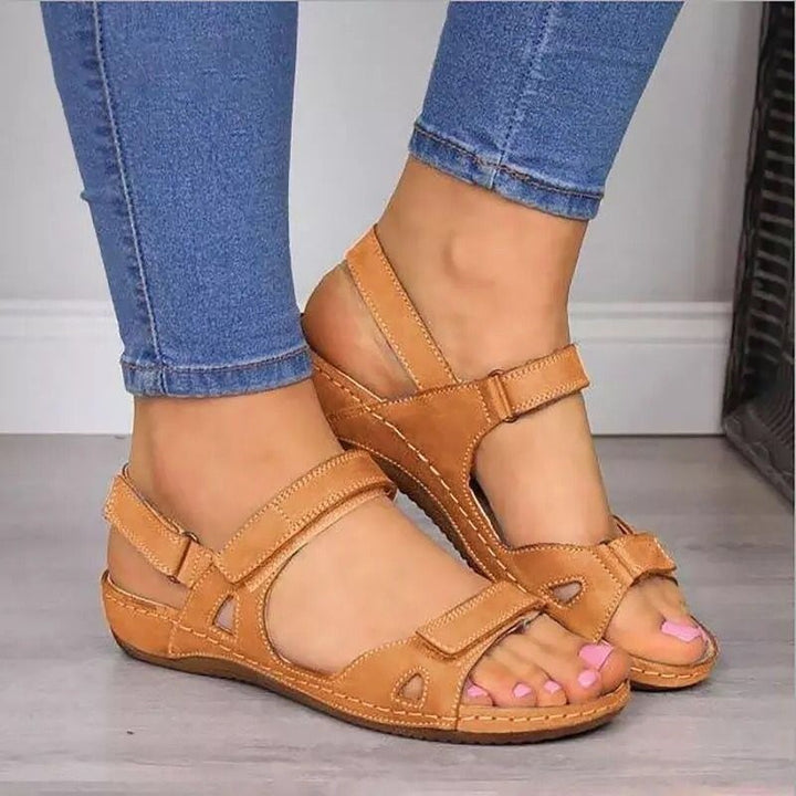 Peep toe velcro sandals with ankle strap