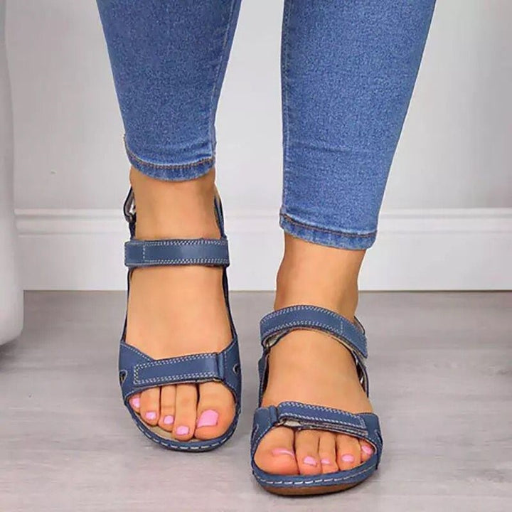 Peep toe velcro sandals with ankle strap