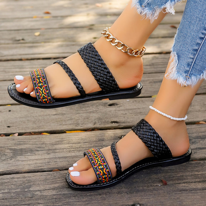 Vintage ethnic slide sandals flat holiday sandals