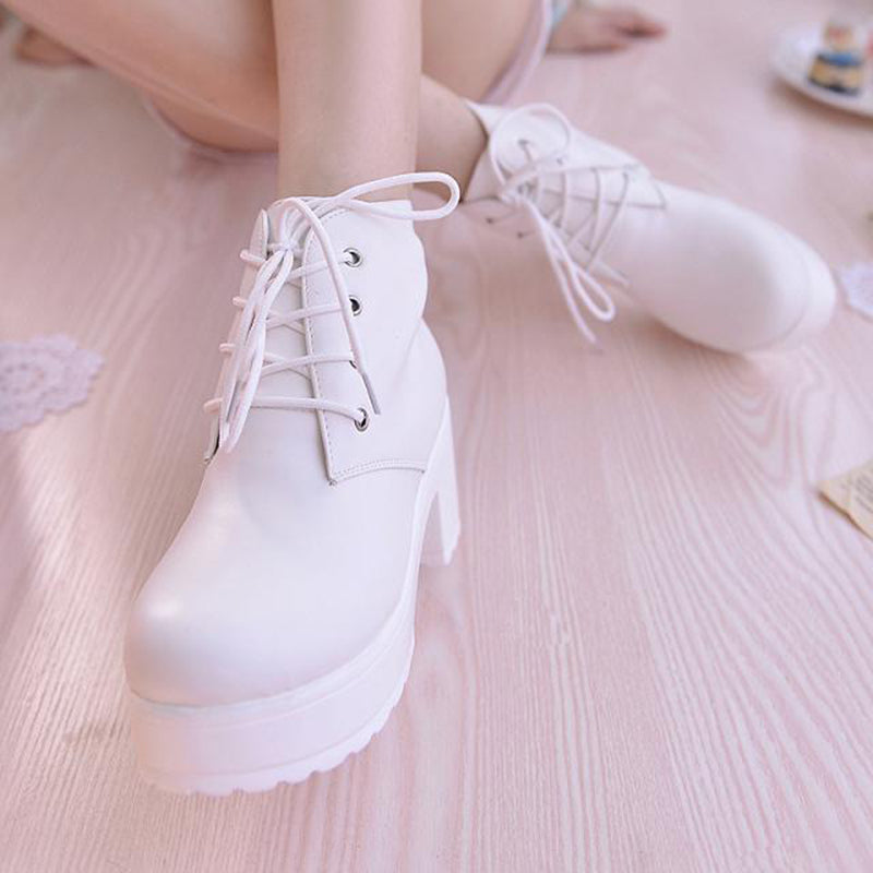 Women platform boots high heel lace up ankle boots