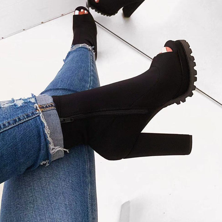 Women Party Chunky Heeled Platform Open Toe Boots