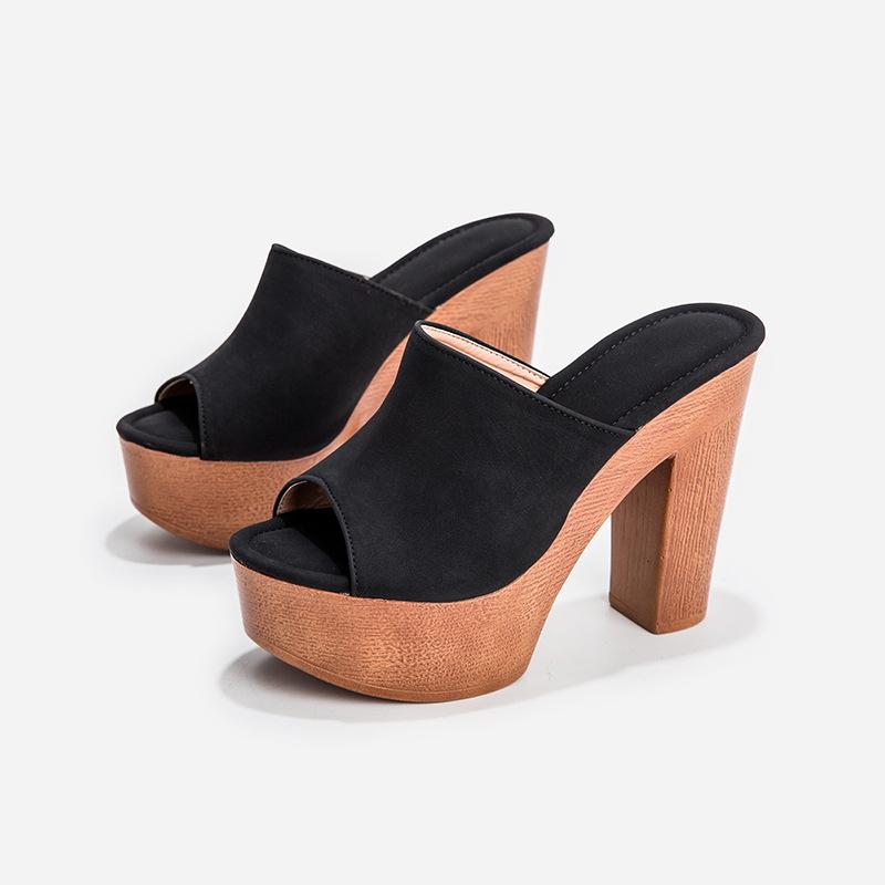 Women's summer slip on peep toe platform chunky mules