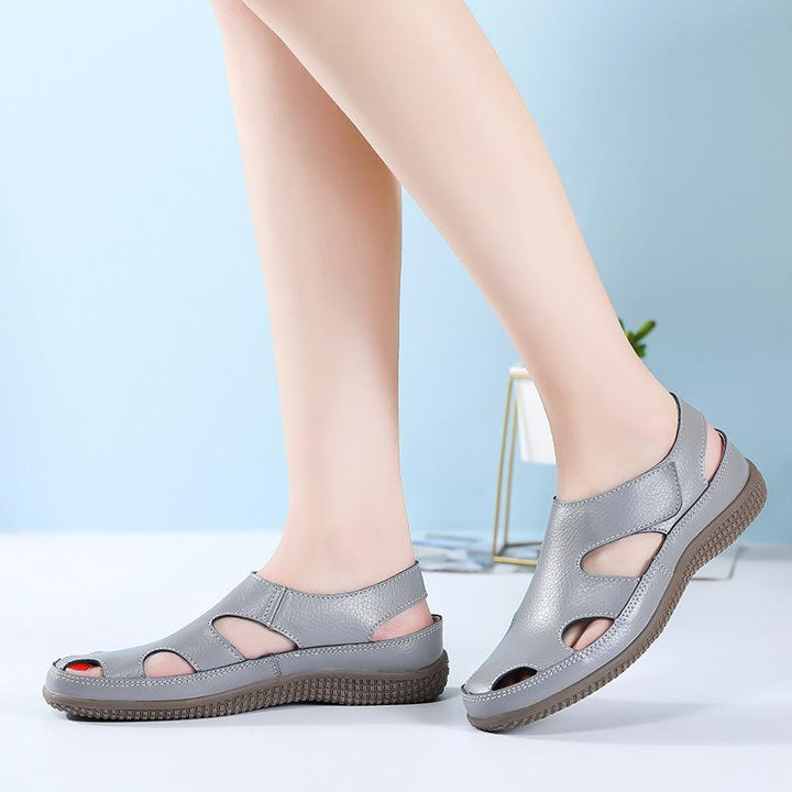Women's closed toe hollow loafers sandals comfy walking magic tape sandals