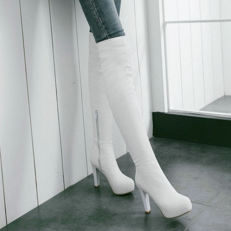 Women's slimming chunky high heels thigh high boots sexy fall winter over the knee boots