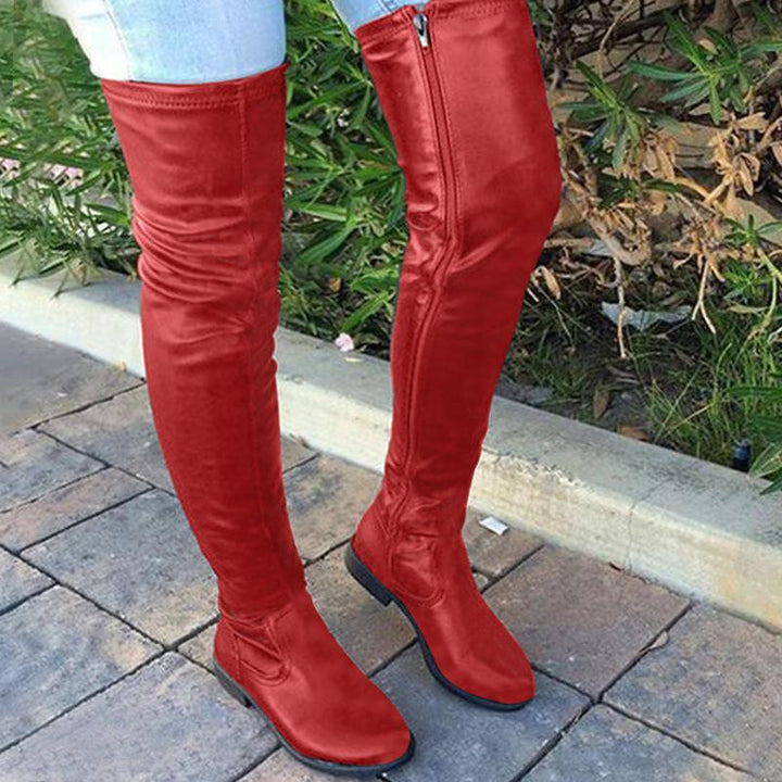 Women flat round toe zipper over the knee boots