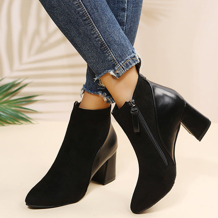 Women's side zip chunky block heel booties | Fall winter ankle boots