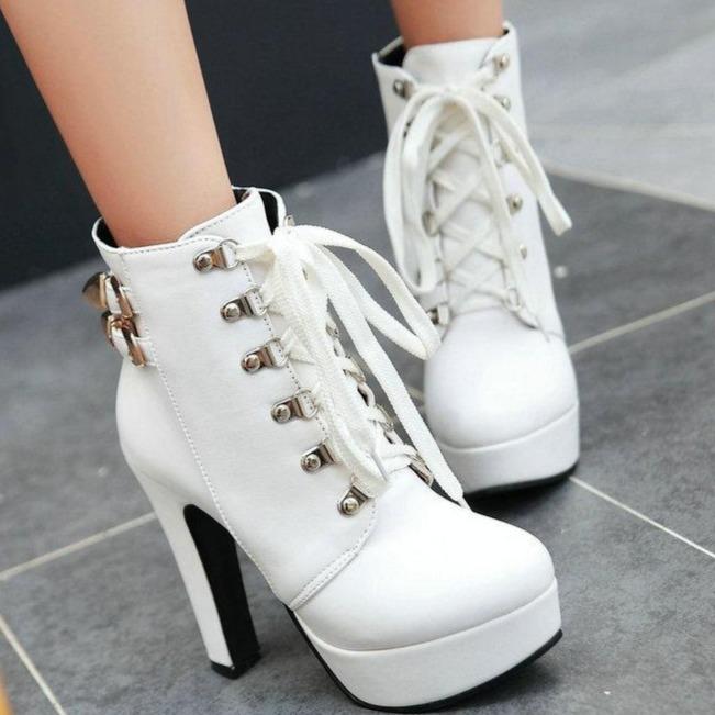 Women winter plush lining front lace ankle chunky combat boots