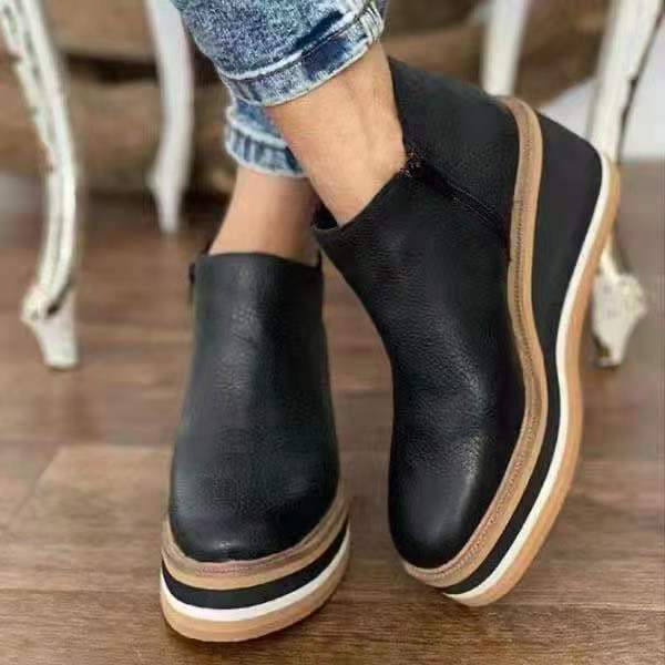 Women's thick platform wedge side zipper ankle booties