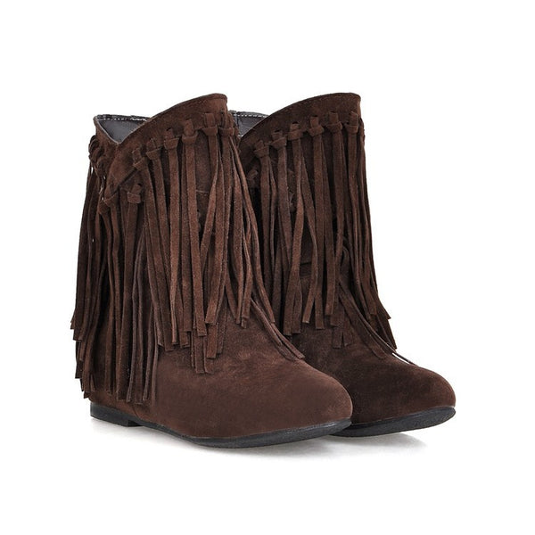 Fringe Studded Suede Flat Boots main image 0