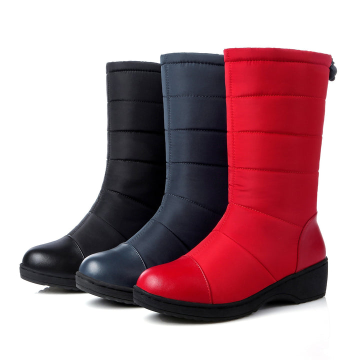 Down cloth faux fur mid calf snow boots for women
