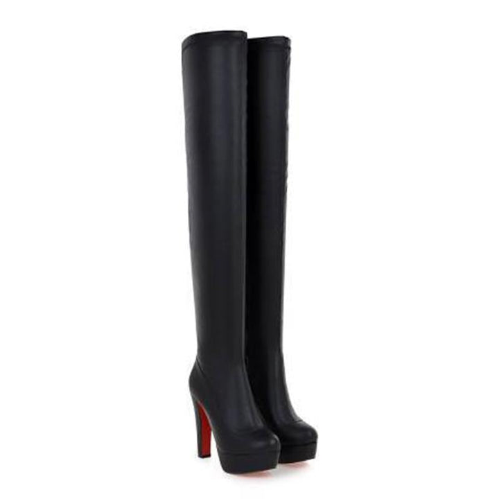 Women's chunky high heels thigh high boots leather slimming over the knee boots