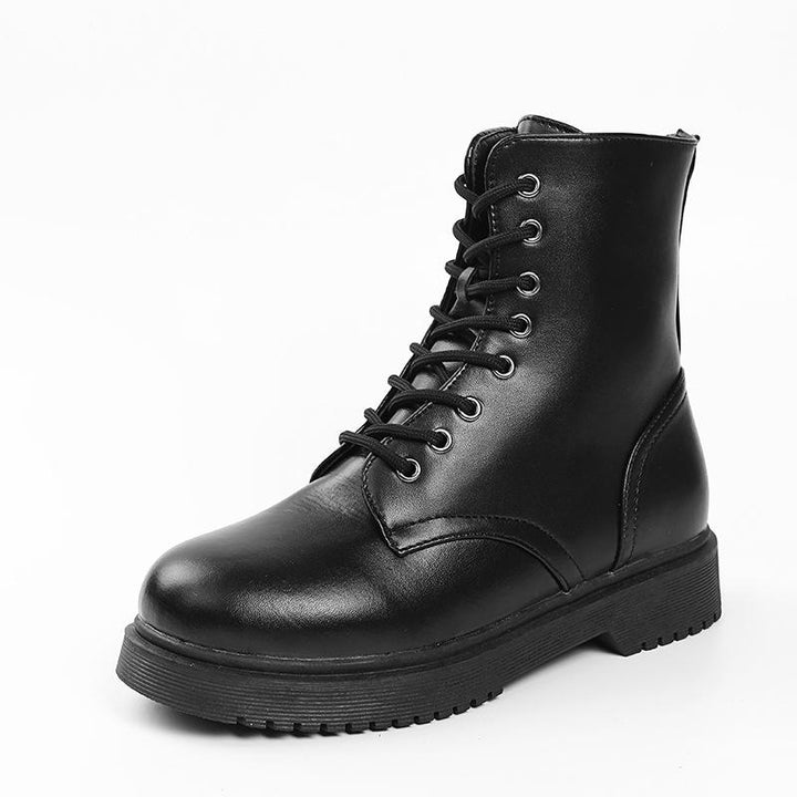 Women's chunky thick platform front lace mid calf combat boots