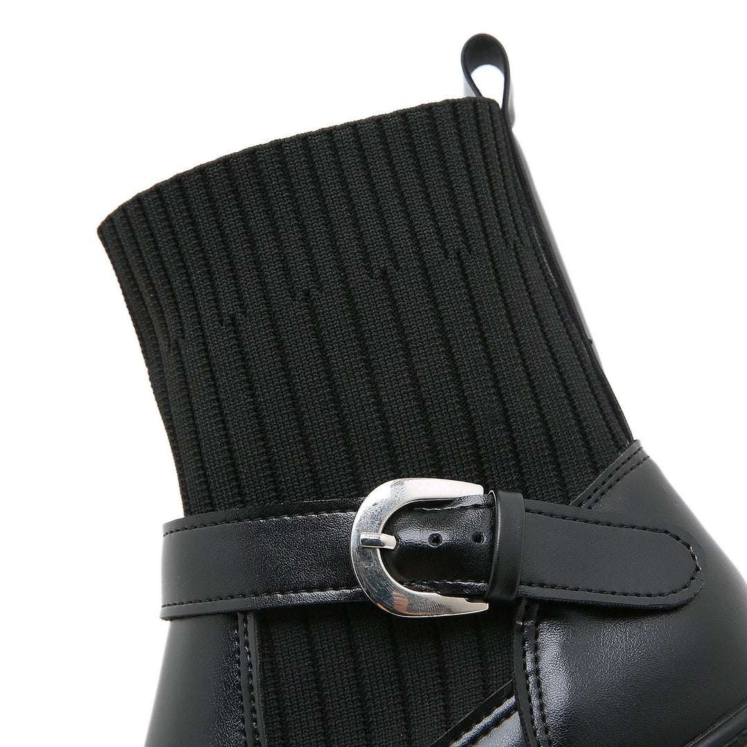 Black knit PU patchwork thick platform martin boots