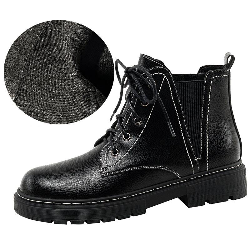 Women's black lace-up low heel combat boots