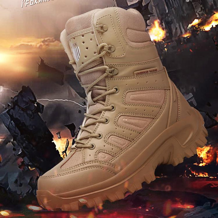 Men's chunky platform anti-skid military combat boots | High cut front lace boots