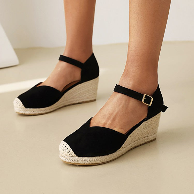 Lady's side cutout hollow espadrille wedge heel closed toe sandalssummer fashion wedges