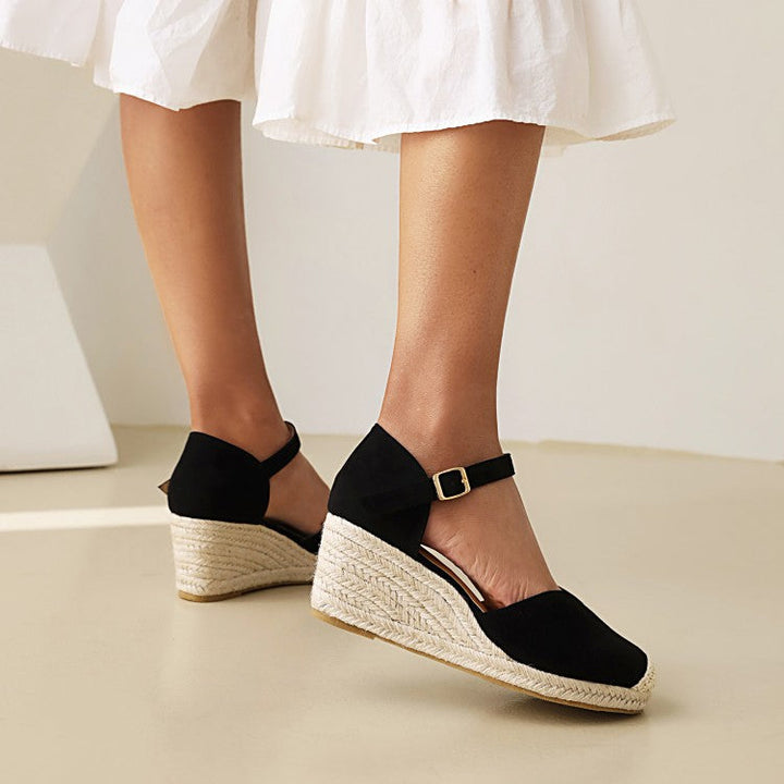 Lady's side cutout hollow espadrille wedge heel closed toe sandalssummer fashion wedges