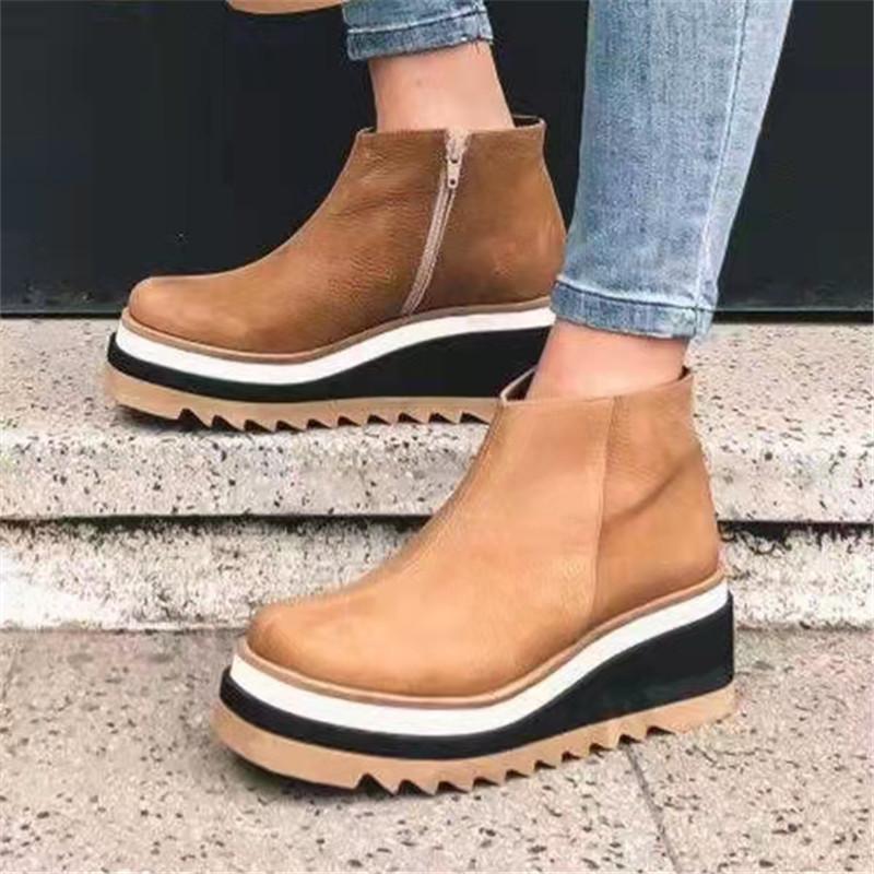 Women's thick platform wedge side zipper ankle booties
