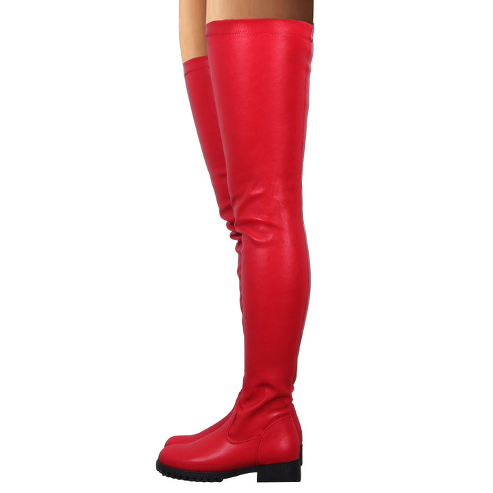 Women's elastic thigh high boots low square heel over the knee boots