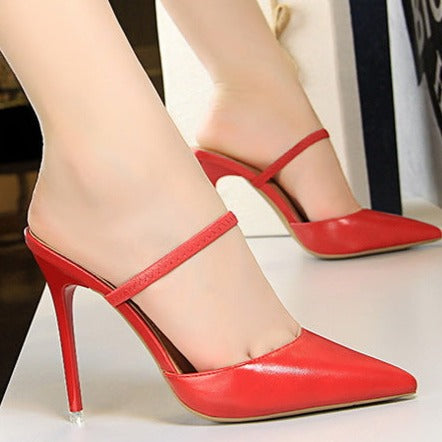 Lady's elegant  stiletto mules pointed closed toe backless slip on stiletto heels