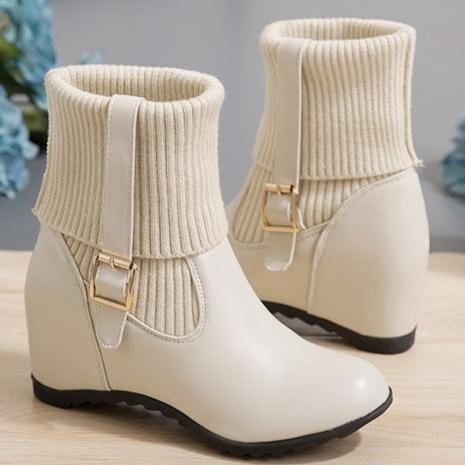 Knitted cuff wedge heels ankle boots dress boots for winter