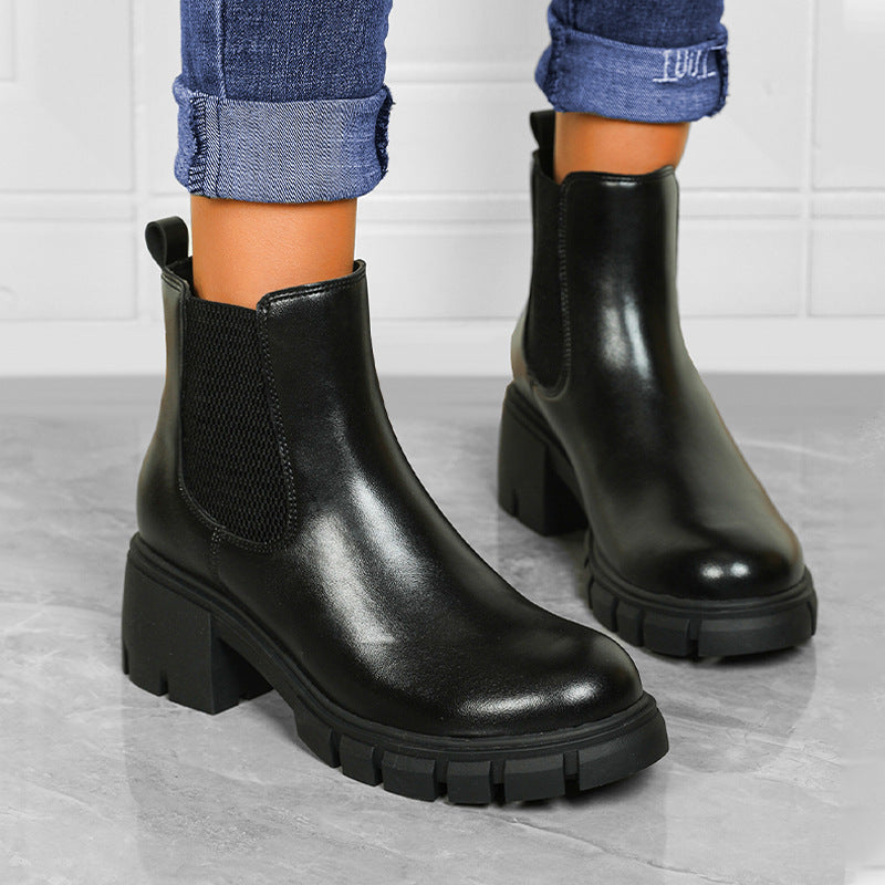 Ankle boots England style chunky heel chelsea boots