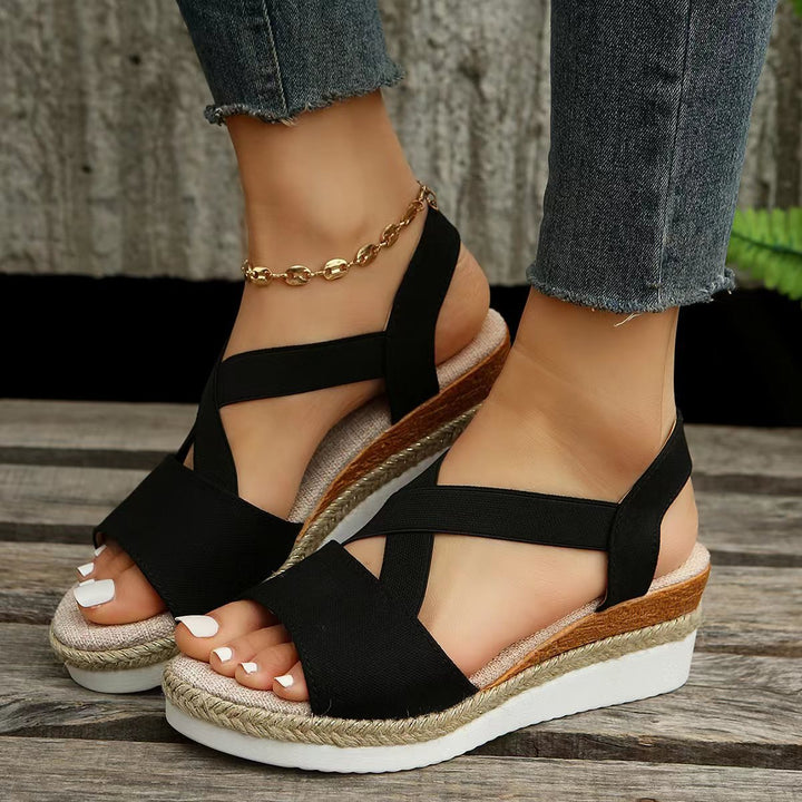 Bandana printed wedge heels sandals