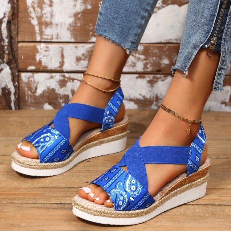 Bandana printed wedge heels sandals