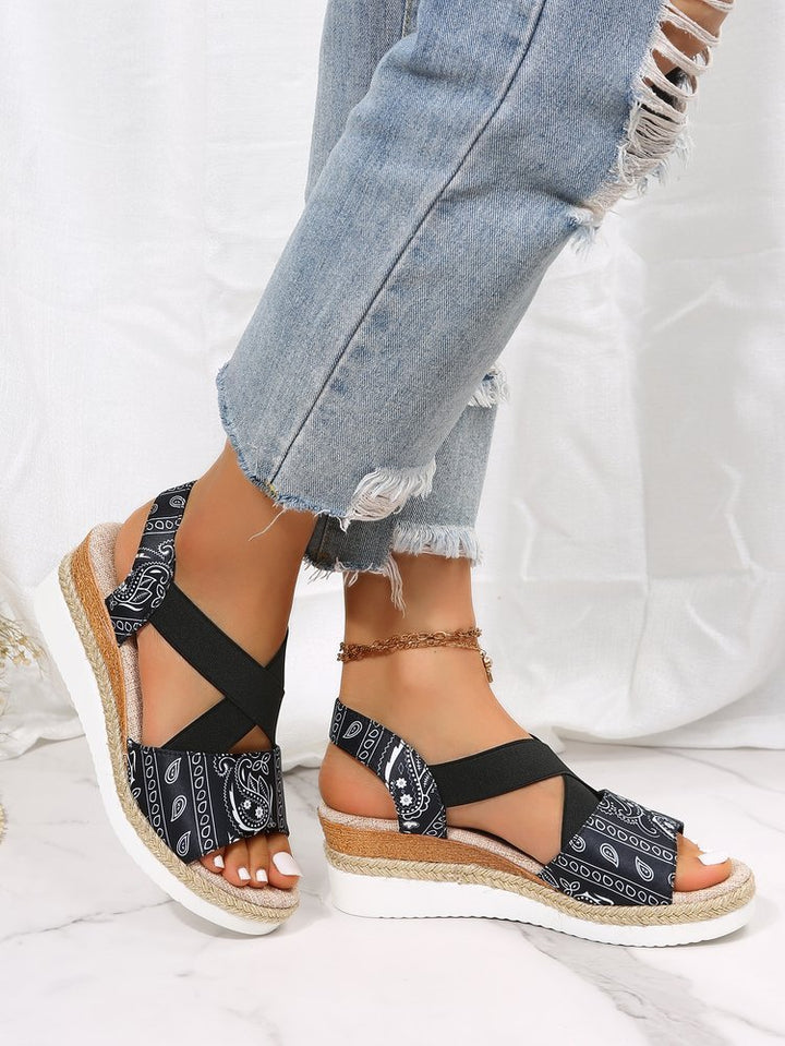 Bandana printed wedge heels sandals