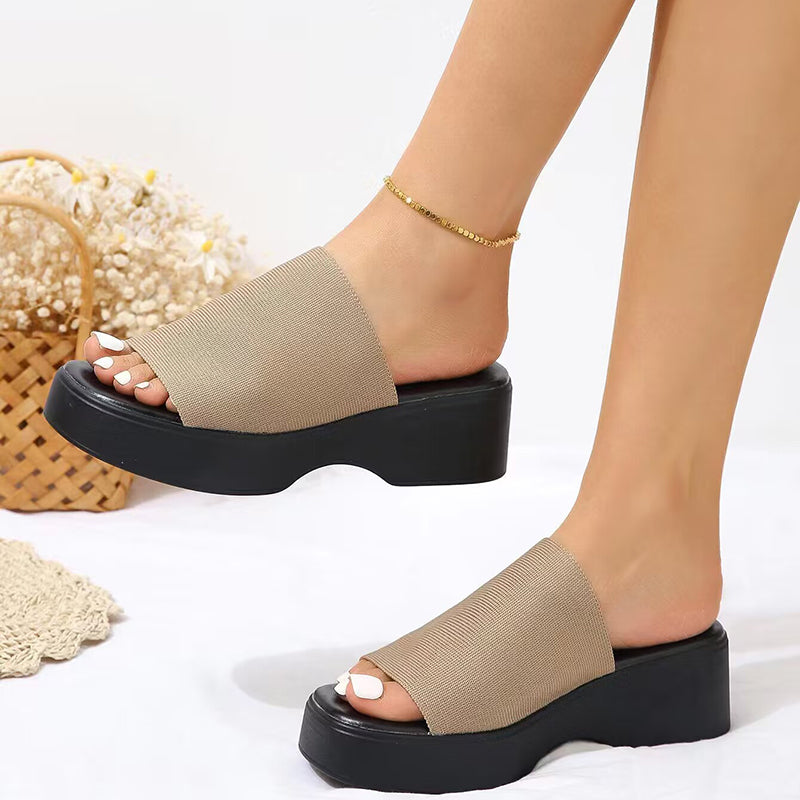 Beach slip on platform sandals wedge peep toe slide sandals