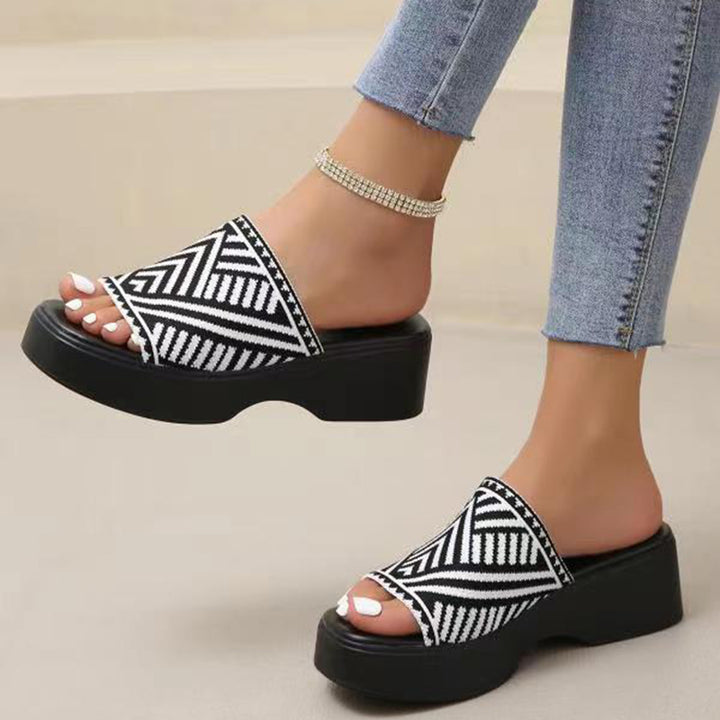 Beach slip on platform sandals wedge peep toe slide sandals