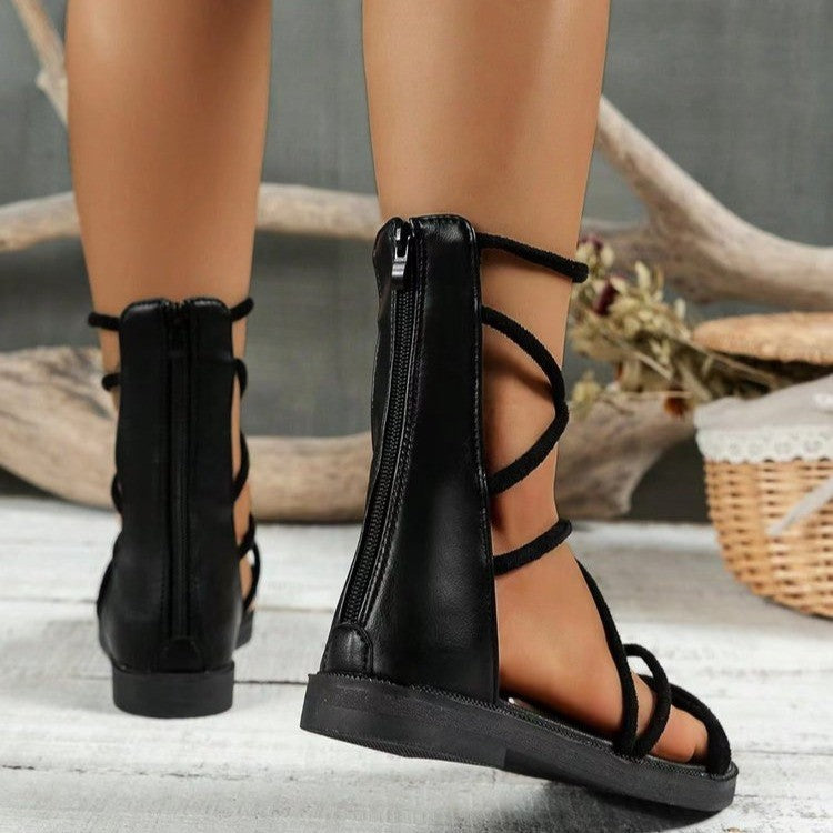 Black ankle tie-up gladiator sandals