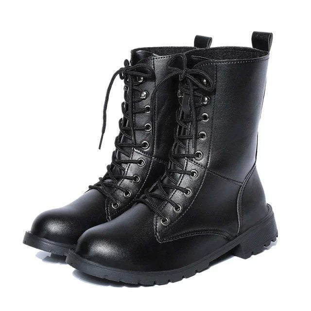 Black flat combat boots