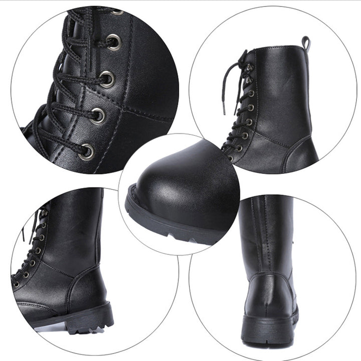 Black flat combat boots