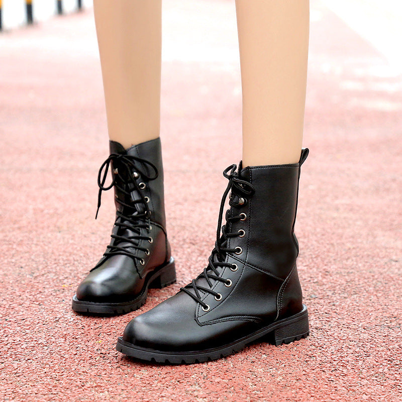 Black flat combat boots