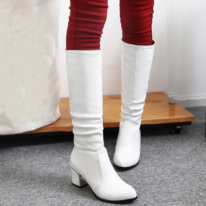 Block heels knee high boots