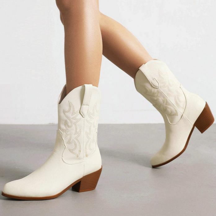 Block heels mid calf cowboy boots