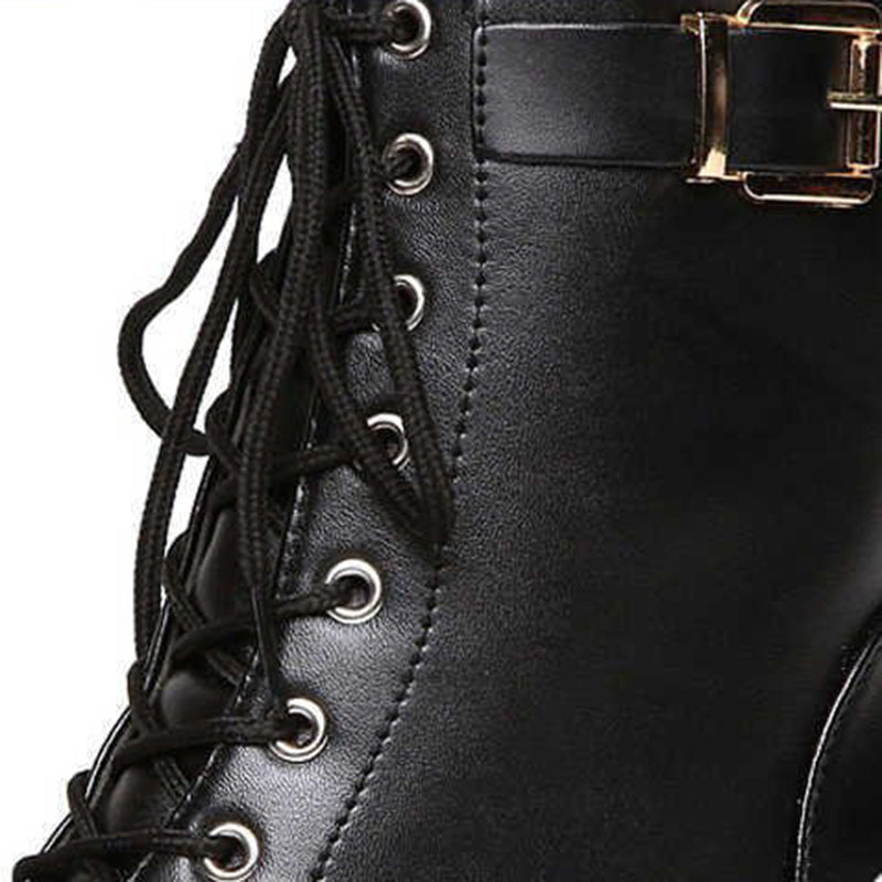 Block chunky heels lace-up booties
