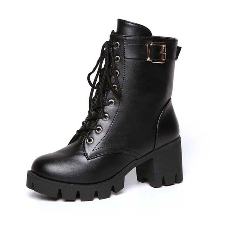 Block chunky heels lace-up booties