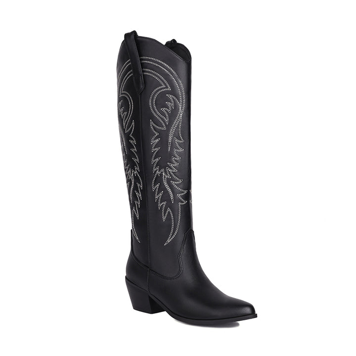 Block heels embroidery knee high cowboy boots