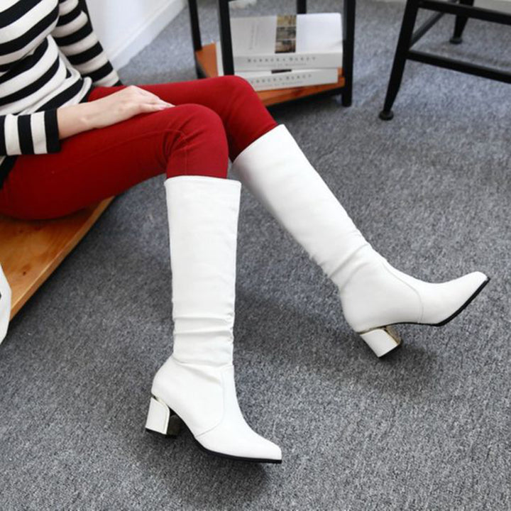 Block heels knee high boots