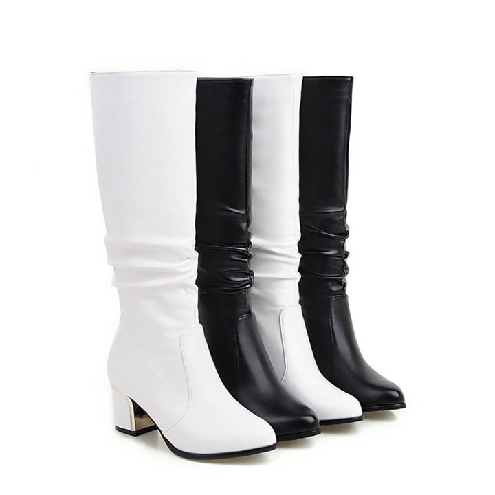 Block heels knee high boots