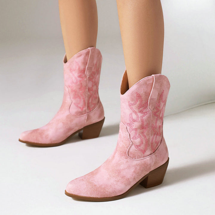 Block heels mid calf cowboy boots