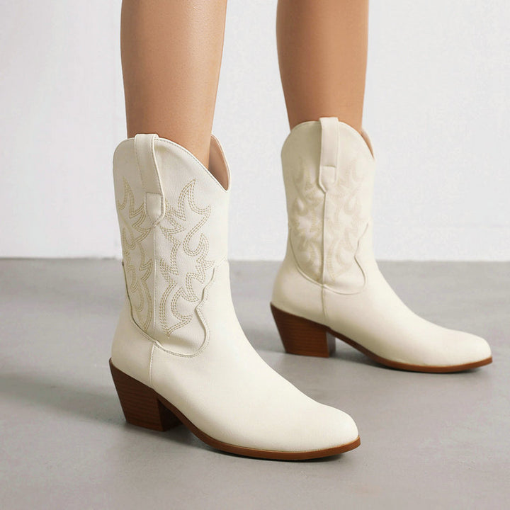 Block heels mid calf cowboy boots