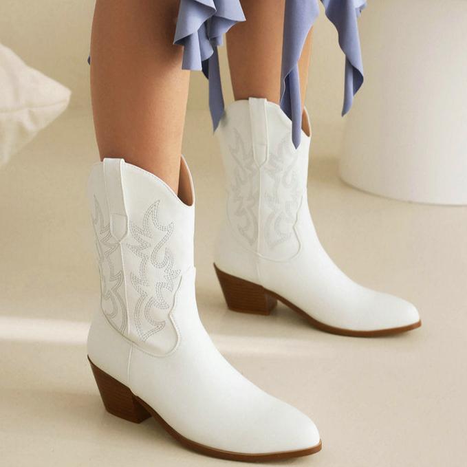 Block heels mid calf cowboy boots