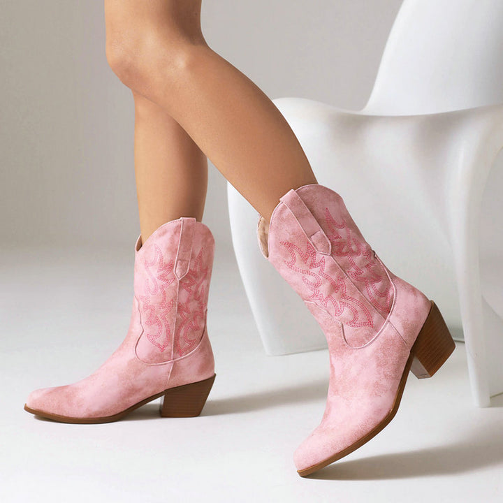 Block heels mid calf cowboy boots