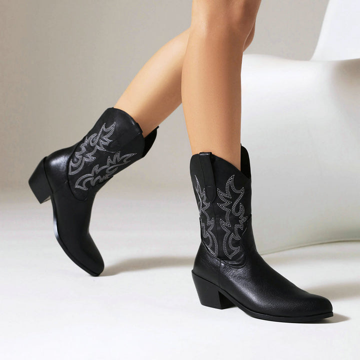 Block heels mid calf cowboy boots