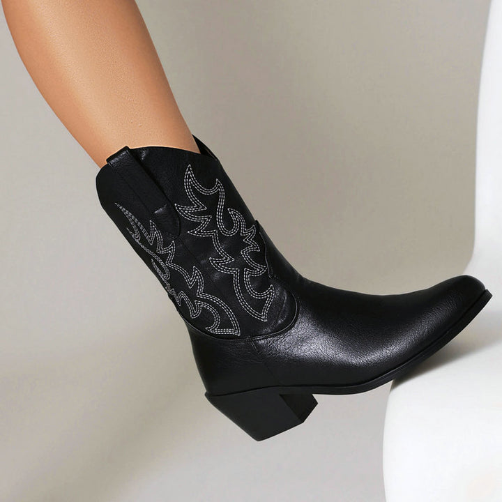 Block heels mid calf cowboy boots