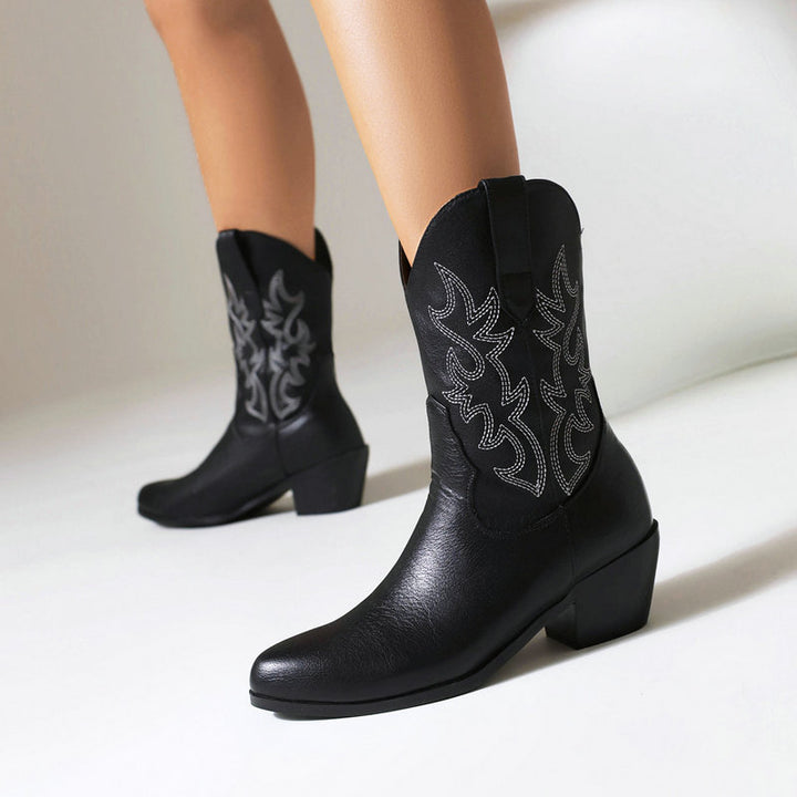 Block heels mid calf cowboy boots